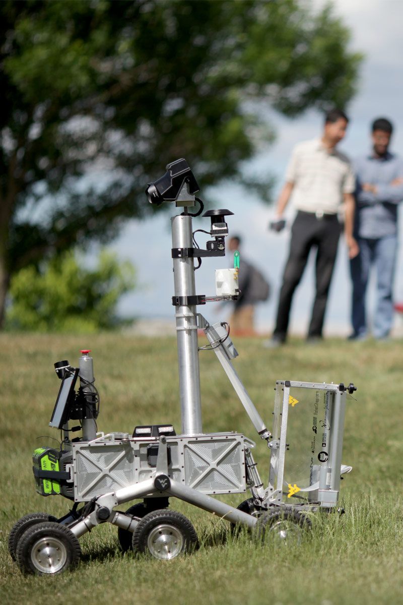 Testing a robot in the field.